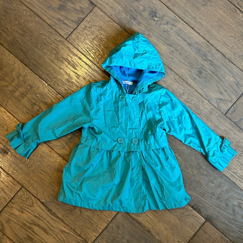 Arshiner Girl Kid Raincoat Bows Teal 130cm size 8 like new